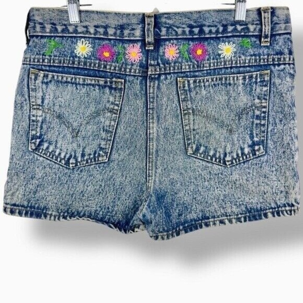 Vintage Short Acid Wash Denim Embroidered Jeans Flowers‎ Size Women's 34